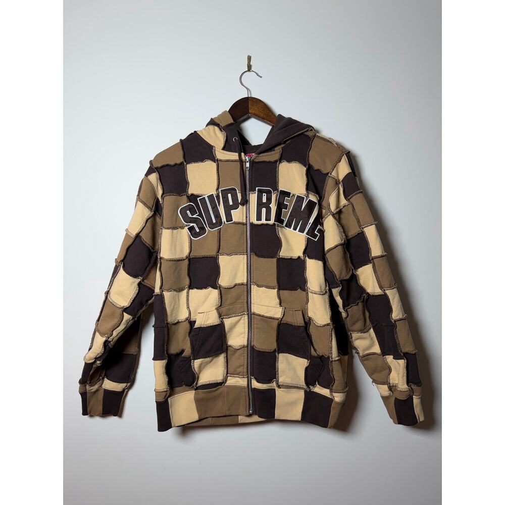 Supreme Reverse Patchwork Zip Up Hooded Sweatshirt - image 1